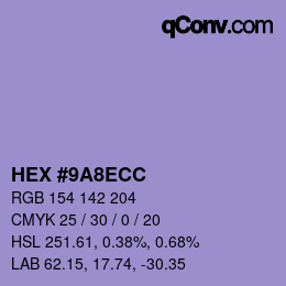 カラーコード: HEX #9A8ECC | qconv.com