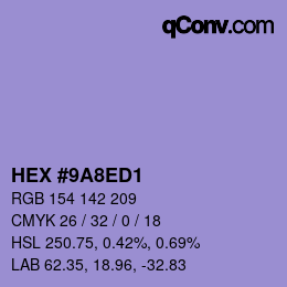 Farbcode: HEX #9A8ED1 | qconv.com