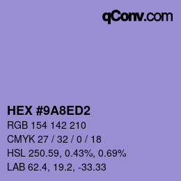 颜色代码: HEX #9A8ED2 | qconv.com