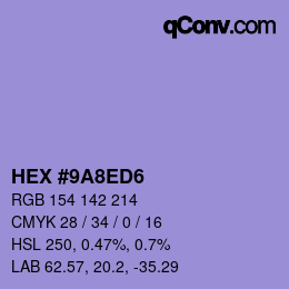 カラーコード: HEX #9A8ED6 | qconv.com