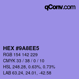 Code couleur: HEX #9A8EE5 | qconv.com