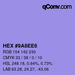 Color code: HEX #9A8EE6 | qconv.com