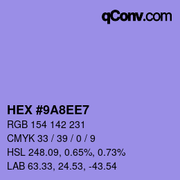 カラーコード: HEX #9A8EE7 | qconv.com