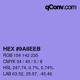 Farbcode: HEX #9A8EEB | qconv.com