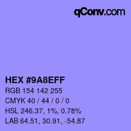 Color code: HEX #9A8EFF | qconv.com