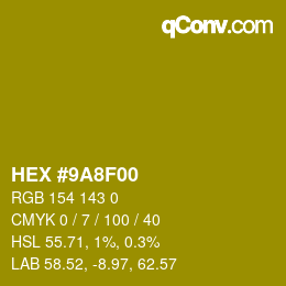 Color code: HEX #9A8F00 | qconv.com