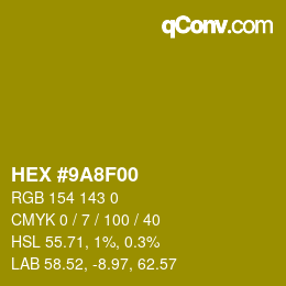 カラーコード: HEX #9A8F00 | qconv.com