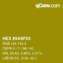 カラーコード: HEX #9A8F03 | qconv.com