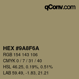 颜色代码: HEX #9A8F6A | qconv.com