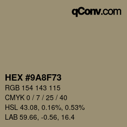 カラーコード: HEX #9A8F73 | qconv.com