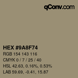 Color code: HEX #9A8F74 | qconv.com