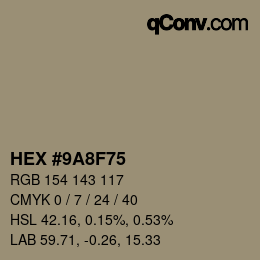 Color code: HEX #9A8F75 | qconv.com