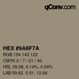 颜色代码: HEX #9A8F7A | qconv.com