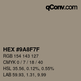 Color code: HEX #9A8F7F | qconv.com