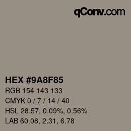 カラーコード: HEX #9A8F85 | qconv.com