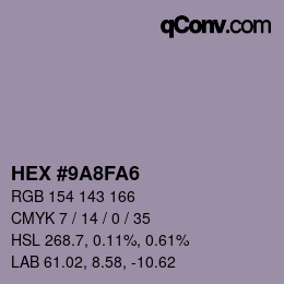 Color code: HEX #9A8FA6 | qconv.com