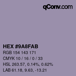 カラーコード: HEX #9A8FAB | qconv.com