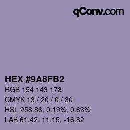 Color code: HEX #9A8FB2 | qconv.com