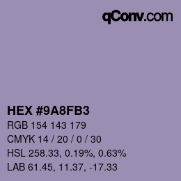 Color code: HEX #9A8FB3 | qconv.com