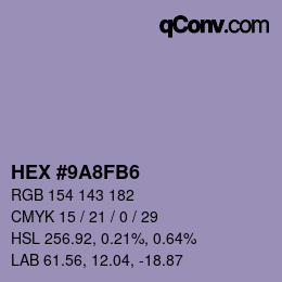 Color code: HEX #9A8FB6 | qconv.com