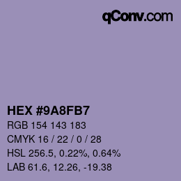 カラーコード: HEX #9A8FB7 | qconv.com