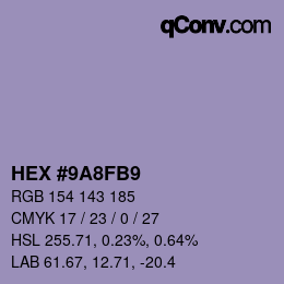 Farbcode: HEX #9A8FB9 | qconv.com