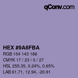 カラーコード: HEX #9A8FBA | qconv.com