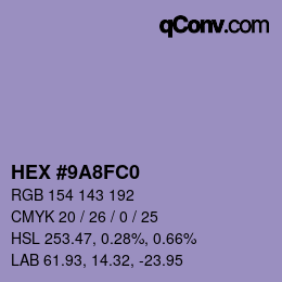 Color code: HEX #9A8FC0 | qconv.com