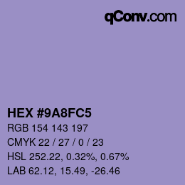 Color code: HEX #9A8FC5 | qconv.com