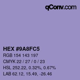 カラーコード: HEX #9A8FC5 | qconv.com