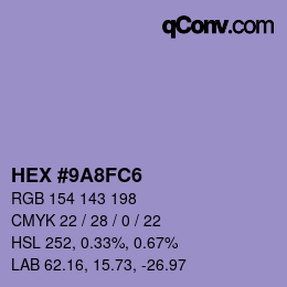Color code: HEX #9A8FC6 | qconv.com