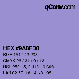 Color code: HEX #9A8FD0 | qconv.com