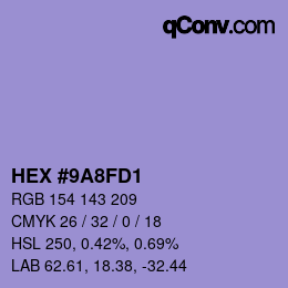 颜色代码: HEX #9A8FD1 | qconv.com