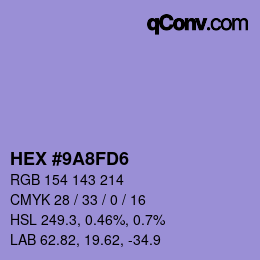 颜色代码: HEX #9A8FD6 | qconv.com
