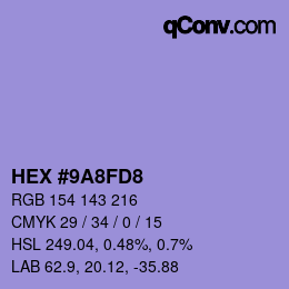 カラーコード: HEX #9A8FD8 | qconv.com
