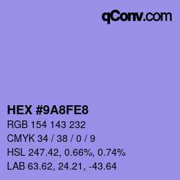 Color code: HEX #9A8FE8 | qconv.com