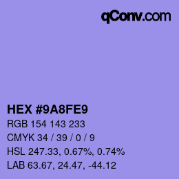 Color code: HEX #9A8FE9 | qconv.com