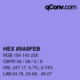颜色代码: HEX #9A8FEB | qconv.com