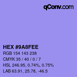颜色代码: HEX #9A8FEE | qconv.com