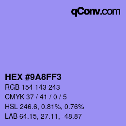 Color code: HEX #9A8FF3 | qconv.com