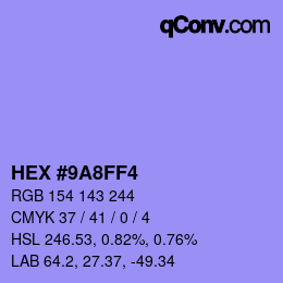 Color code: HEX #9A8FF4 | qconv.com