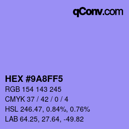 颜色代码: HEX #9A8FF5 | qconv.com