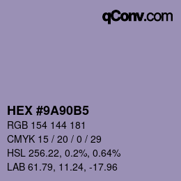 Color code: HEX #9A90B5 | qconv.com