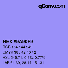 颜色代码: HEX #9A90F9 | qconv.com