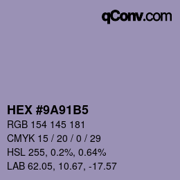 Color code: HEX #9A91B5 | qconv.com