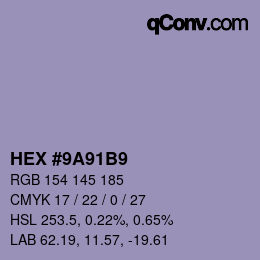 Color code: HEX #9A91B9 | qconv.com