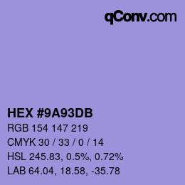 カラーコード: HEX #9A93DB | qconv.com