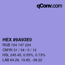 Farbcode: HEX #9A93E0 | qconv.com