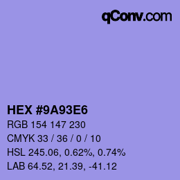 Color code: HEX #9A93E6 | qconv.com