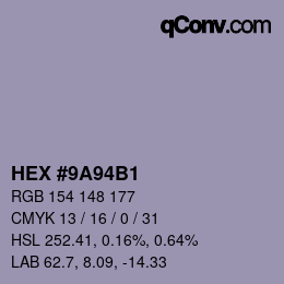 Color code: HEX #9A94B1 | qconv.com